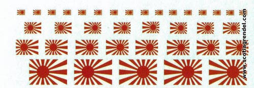 JP102 WWII Japanese battle and air recognition flag. Scale: 1/285, 1/300, 15/20mm armour and 1/2400, 1/3000 naval.